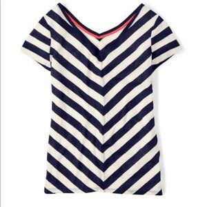 Boden Mariella Linen Navy White Striped Tee 8